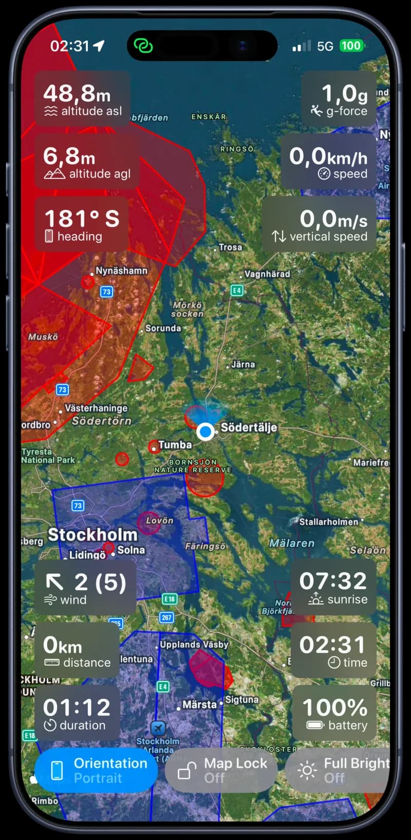 Skai airspaces feature showing controlled airspace boundaries and alerts